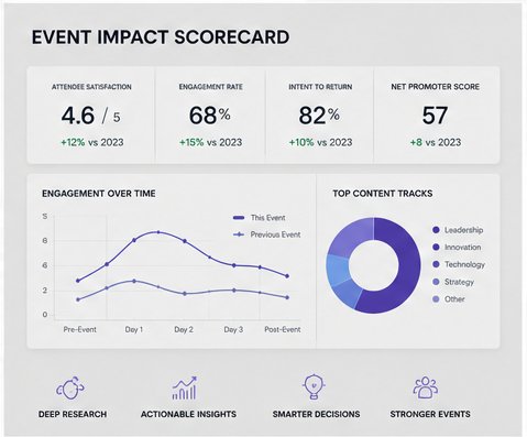 EchoDepth Events Impact Scorecard &mdash; Attendee Satisfaction 4.6/5, Engagement Rate 68%, Intent to Return 82%, NPS 57